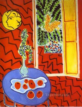 Interior rojo Bodegón sobre una mesa azul fauvismo abstracto Henri Matisse Pinturas al óleo